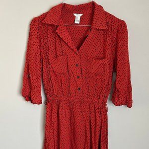 I LOVE HB 1 Red/Black Small Print Dress Size MED Vintage Cute Nice COndition